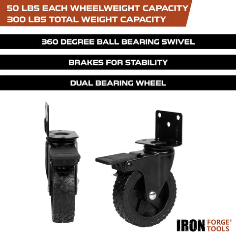 Side Mount Swivel Caster Wheels Set of 4 for Furniture and Cart, 3 Inch Knobby Tire Casters with Black Powder Coated L Shaped Plate