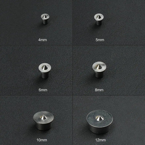 Pro Grade Six Piece Stainless Steel Wood Dowel Center Kit With Pins For Precise Furniture Positioning And Smooth Drilling Alignment And Quick Installation Includes 4mm 5mm 6mm 8mm 10mm And 12mm Dowel Centers, stainless steel dowel centers shown in 4mm to 12mm sizes