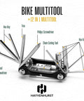 12 In 1 Bike Multitool Kit Lightweight Stainless Steel Bicycle Tool with hex key, screwdriver, chain breaker, and spoke wrenches.