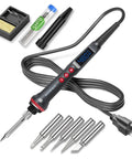 All-In-One 90W Adjustable Soldering Iron Kit With LED Display 180-480C Temperature Range 9-In-1 Soldering Gun Set Includes 5 Tips