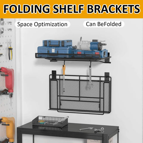 2 Pack Wall Mounted Garage Shelves 16.5 Inch By 12.2 Inch Heavy Duty Holds Up To 160 Lbs Space Saving Organizer in garage workshop