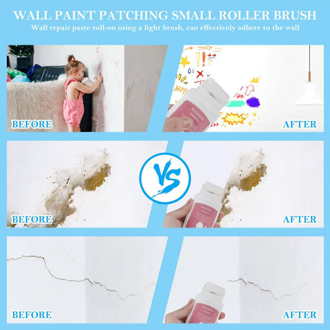 2 Pack Small Roller Wall Patch Kit With Spackle Roller Roll On Wall Repair Tool before and after wall repair comparison with kit