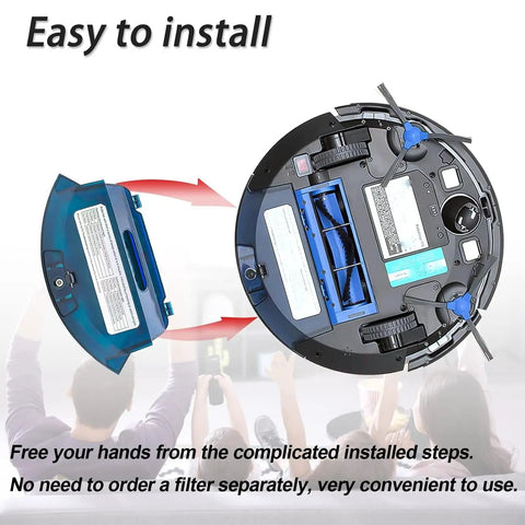 Replacement Dust Bin Box For Eufy RoboVac 11S 12 15C 15T 30 30C 35C 25C G30 Vacuum Cleaner displayed next to RoboVac base