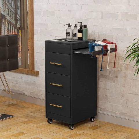 Pro Grade Salon Rolling Cart With Wheels Three Drawer Styling Station Mobile Beauty Cart With Hot Tools Holder Ample Storage