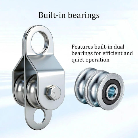 Double Snatch Block And Tackle Pulley System With Thirty Two Feet Of One Quarter Inch Rope And Hook Easy Install Heavy Duty Cable Pulley for dual bearings