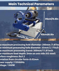 BREVELTION portable hole drilling machine, front view; blue metal frame, 55–200 mm bore, power cord.