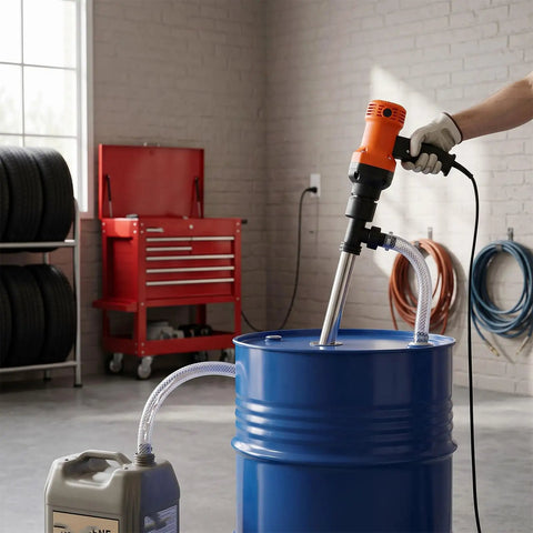 Garosa Handheld Electric Drum Pump With 35 Inch Stainless Steel Tube For Quick Fuel Transfer. Perfect For Moving Kerosene, Water, Or Diesel From Standard Fifty Five Gallon Barrels. Compact, Portable Gear Pump Design That Works Great In Your Garage Or