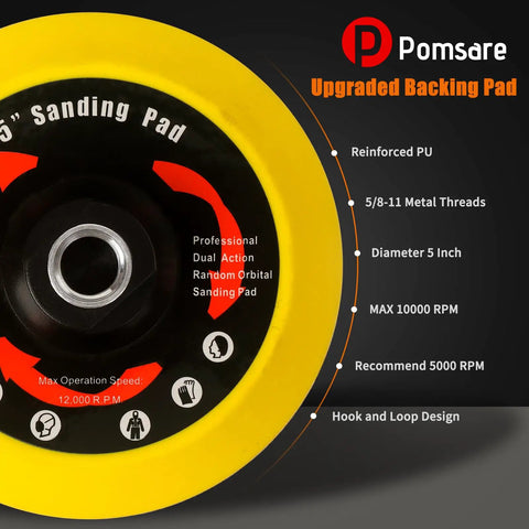 Upgraded 5 Inch Hook And Loop Backing Pad With 5/8-11 Threads For Angle Grinders Pro Grade Durable PU Interface Foam Pad Reduces Vibration