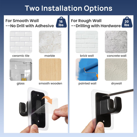 Comparison of no-drill adhesive and hardware installation for No Drill Curtain Rod For Windows 27 To 52 Inches Adjustable.