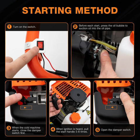 Gas Powered Earth Auger With 52cc Engine Post Hole Digger Kit starting method steps for proper operation.