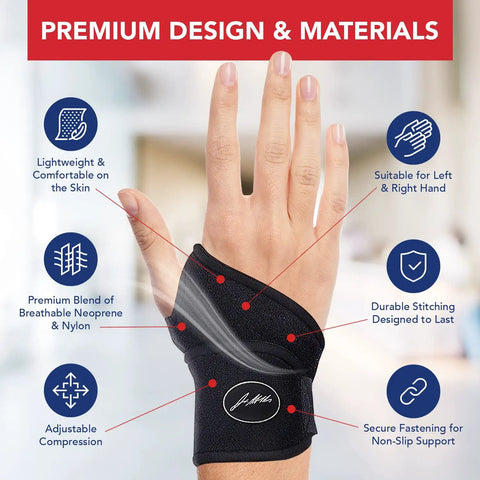 Hand wearing Wrist Brace For Carpal Tunnel Relief And Tendonitis, Hand Support For Fitness And Weightlifting, All Day Comfort From Neoprene And Nylon, Secure Adjustable Strap, Great For Typing And Daily Activities