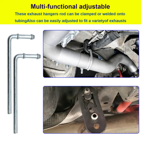 Rubber Exhaust Hanger Kit With 0.47 Inch Holes Adjustable Muffler Hangers for 2 or 4 Hole Mounts 90 Degree Bend Rods