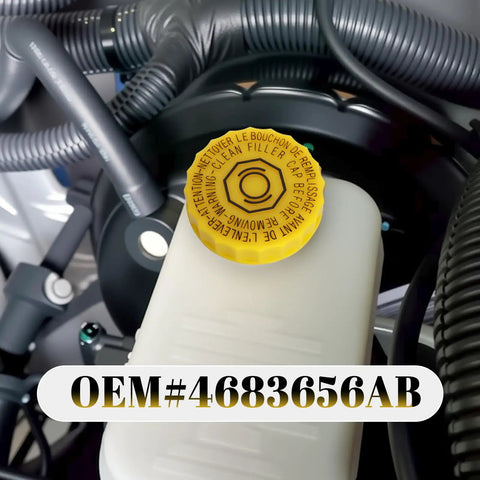 Brake Fluid Cap Replacement Master Cylinder Cap OEM 4683656AB on reservoir, close-up view