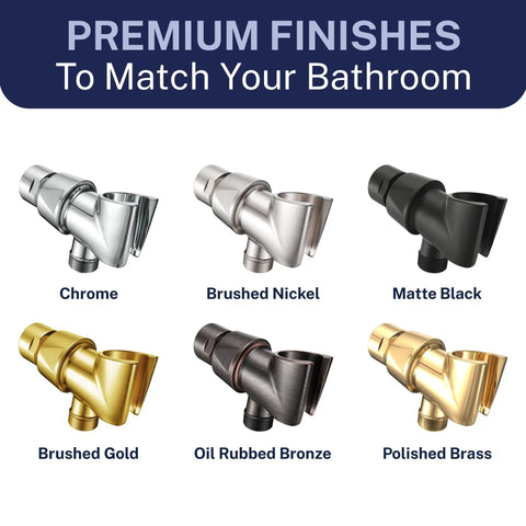 Beefy Solid Metal Handheld Shower Head Holder Chrome Adjustable Wall Hook Bracket with Pivot Ball in various finishes