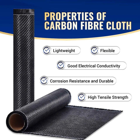 Five Foot Carbon Fiber Cloth Roll 12 Inch Wide 3K 220G 2x2 Twill Weave properties displayed