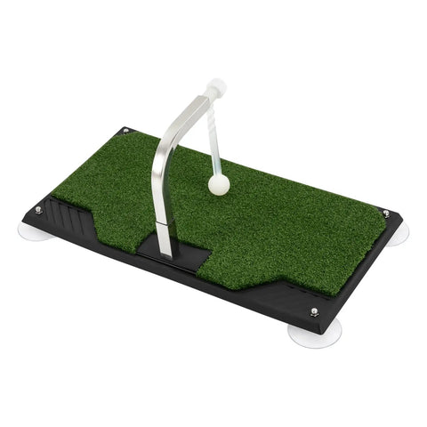 Indoor Golf Swing Trainer With Real Turf Mat, Suction Pad Base, Adjustable Ball Mount Height, golf practice aid for home.