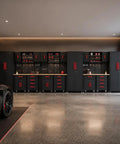 Top Shelf Heavy Duty Steel Garage Storage Cabinet System With Smooth Rolling Tool Chest And Secure Locking Drawers arranged in a garage setting.