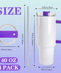 40 Oz Sublimation Tumbler Set With Handles Insulated Stainless Steel Travel Cups 4 Pack With Gift Boxes Includes Straw Splash Proof Lid Rubber Bottom DIY Craft Heat Press Blank For Custom Designs showing size