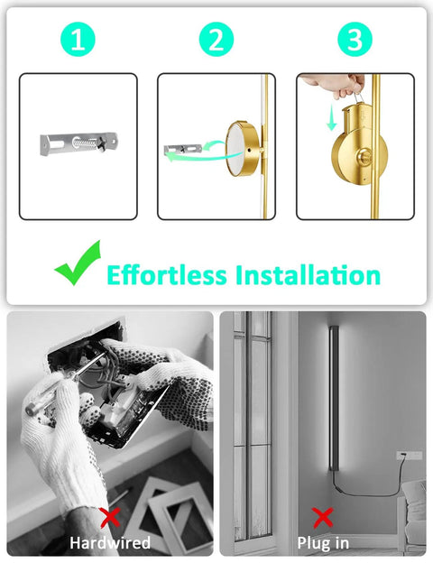 Straight Up Game Changer Wireless Wall Sconces Set Of Two Rechargeable 10000Mah Battery Light with installation steps shown.
