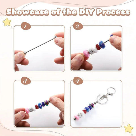 DIY process for 84Pcs Beadable Keychains Set With 12 Bendable Keychains, 36 Silicone Beads, And 36 Spacer Beads For Making Charms
