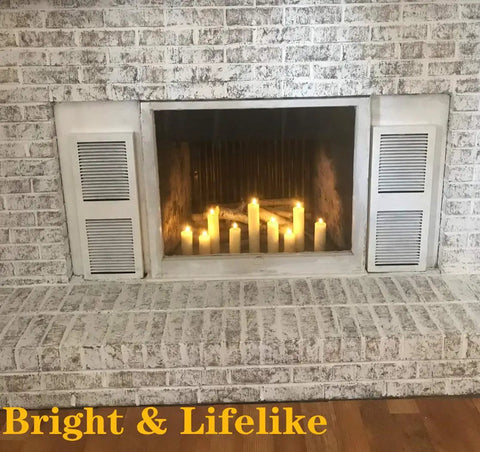 Fireplace with Flameless Votive Pillar Candles Set Of 7 With Remote, Ivory LED Candles With Timer, real flame effect
