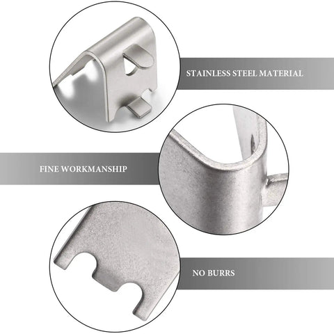 Close-up of Eight Piece Stainless Steel Refrigerator Shelf Clips Replacement Rack Buckles showcasing material and design details.