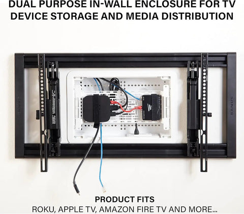 9 Inch In Wall Media Box For Device And Cable Management With Customizable Knockouts And Removable Mounting Plate In White Finish