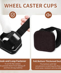 5 Pack Office Chair Wheel Stoppers Cushioned Caster Cups With Felt Bottom Pads For Hardwood Floors And Carpets To Prevent Scratches, Universal Fit For Most Chairs, Black, showing hook and loop fastener and felt bottom thickened design.