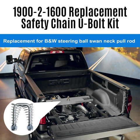 Replacement Safety Chain U-Bolt Kit For Gooseneck Hitches shown on truck bed, includes galvanized U-bolts and hardware.