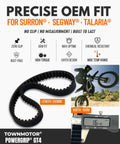 GT4 Power Grip Drive Belt 16mm Width For Sur Ron Light Bee Segway X260 X160 And Talaria XXX shown with precise fit details
