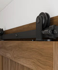 Heavy Duty 7ft Sliding Barn Door Hardware Kit For 42 Inch Doors, black T-shaped steel track and nylon wheel system installed
