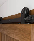 Installed 4 Foot Sliding Barn Door Hardware Kit Heavy Duty Built To Last Black T Shaped Track System with Wooden Door Panel