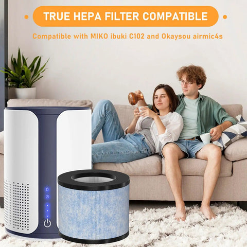 C102 MA-01CW True HEPA Replacement Filter For Miko Ibuki C102 Air Cleaner Purifier And Okaysou AirMic4S in living room