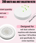 200 Sheets Disposable Nail Dust Filter Papers For Most Nail Dust Collectors And Vacuums, 20cm circular design