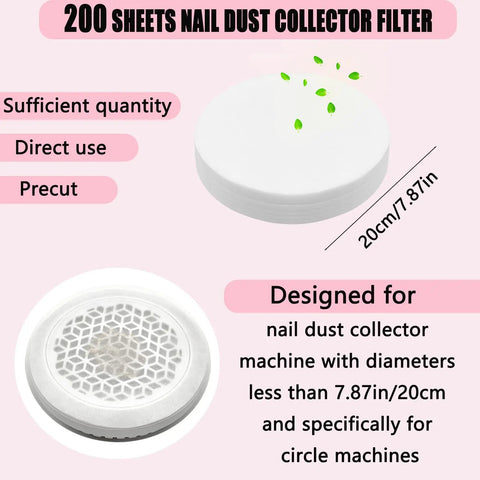 200 Sheets Disposable Nail Dust Filter Papers For Most Nail Dust Collectors And Vacuums, 20cm circular design