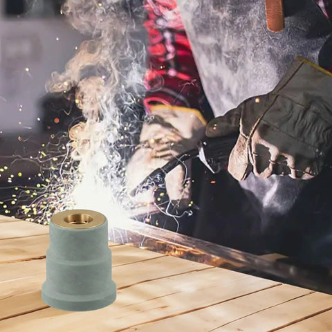 Get Your Plasma Cutting Game On This Ergocut Compatible PC0115 Consumable Featuring Durable Brass And Polymer WSP-08026 Nozzle on a wooden surface.
