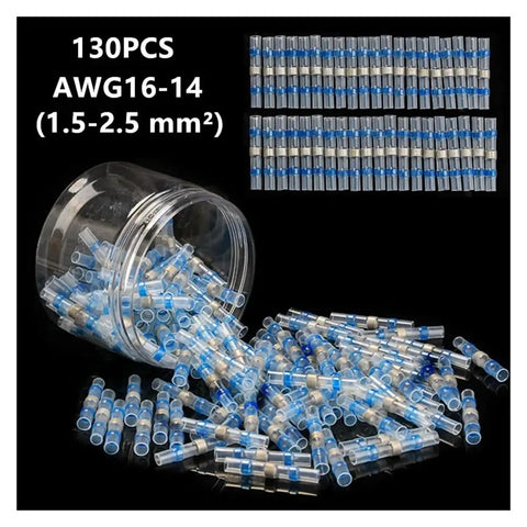 Super Cool Heat Shrink Soldering Terminal Kit With 130 Pieces Of Sulfur Sealed Splice Terminals For Electrical Wire Butt Connectors To Keep Your Wiring Game Strong And Durable For Any Heavy Duty Job, AWG16-14