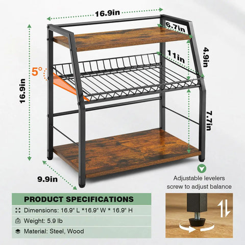 Three Tier Wooden Countertop Organizer For Kitchen And Office Space Saver, Snack Candy Display Stand and specs details