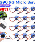 Image showing a set of 12 SG90 9g micro servo motors with metal gears and wires. Four Pack 9g Micro Servo Motors For Arduino Projects.