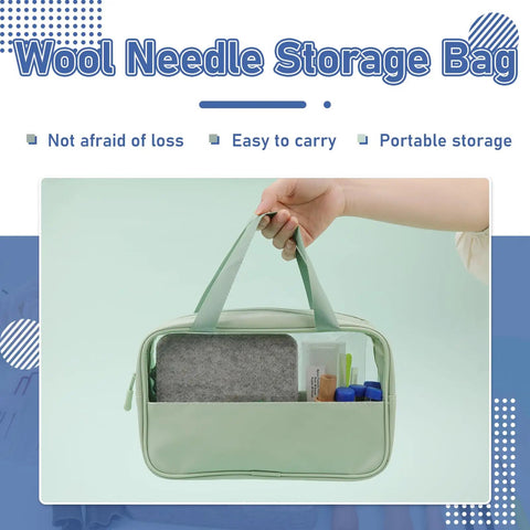 Person holding wool needle storage bag with felting kit for DIYers and crafters includes 6x6 felt pad and assorted needles
