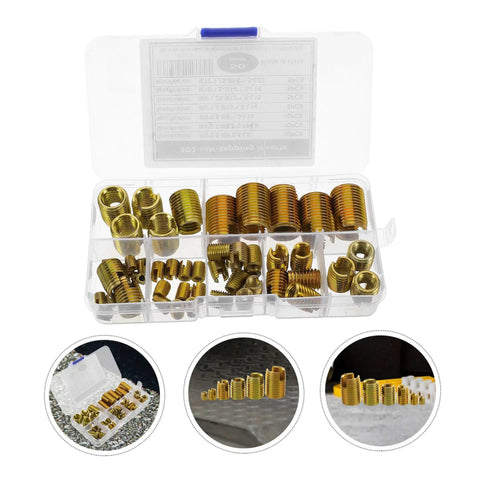 Carbon Steel Thread Repair Inserts Kit With Self Tapping Screws 50pc Wire Thread Repair Set For Damaged Threads Metric Size Assortment Easy Slotted Screw Sleeve Repairs No Brainer Quick Fix in plastic case