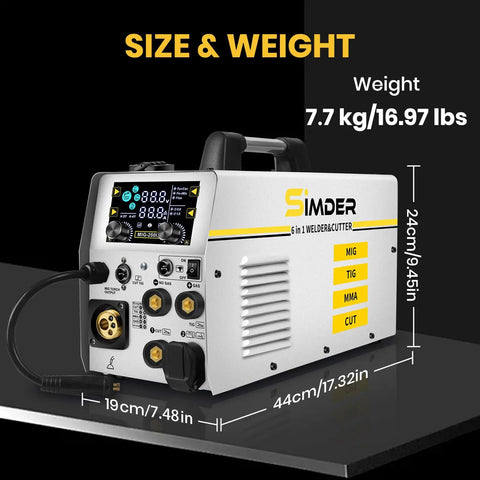 Front view of Six In One MIG Welder And Plasma Cutter 160A Gas MIG Flux Core Lift TIG Stick Plasma Cut Combo 110V 220V 35A for Auto Repair DIY