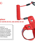 2 Pack Must Have Kill Switch Lanyard For Boat And Jet Ski Replacement Wrist Strap Emergency Kill Stop Cord Tether EW2-68348-00-00 Fits Marine Outboard Ignition Red With Flag shown with a red coiled cord and wrist strap.