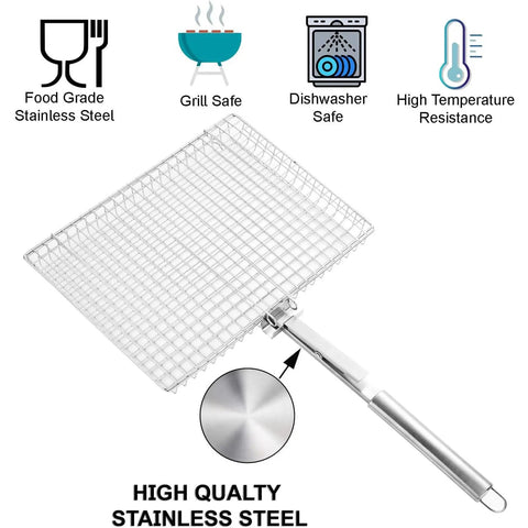 Extra Large Grill Basket For Outdoor Grillin With Detachable Handle, Big Capacity Grill Accessories For Veggies Fish Shrimp And Meats