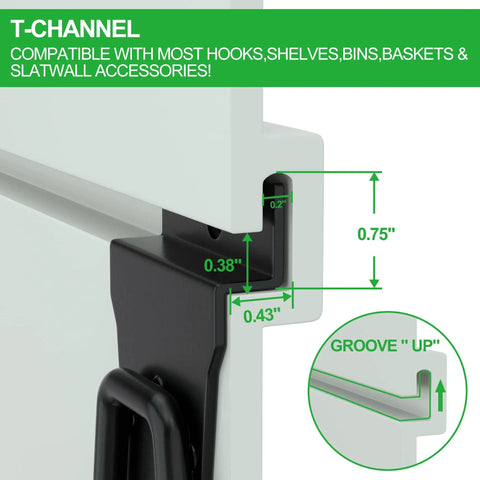 Heavy Duty PVC Slat Wall Panels 4x2 Ft Garage Organizer System Interlocking Slatwall Sheets sectional view with T-channel measurements