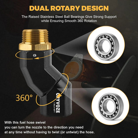 Dual Rotary 1 Inch NPT Fuel Hose Swivel for Quick Fuel Transfers 360 Degree Rotation at Both Ends Fits Pumps and Nozzles 2 Pack with Easy Angle Adjustment for Faster Mess Free Fueling, 1 inch NPT, zinc alloy