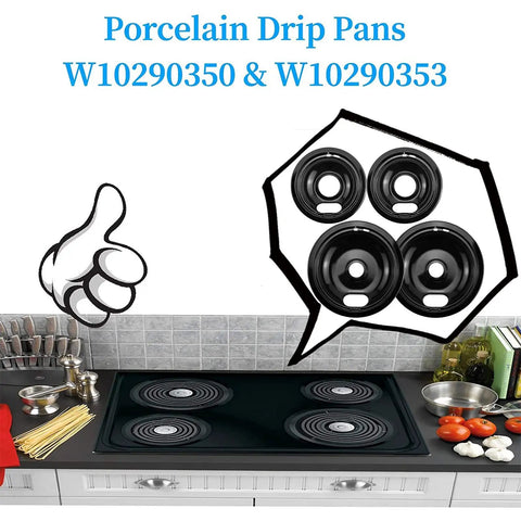 Porcelain Drip Pan Set For Electric Range Stovetop Burners 6-Inch And 8-Inch 4-Pack Black Replacement Fits Whirlpool And Other Major Brands