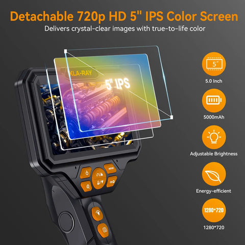 Articulating Borescope With Dual Lens, 5 Inch IPS Screen, 8 LED Lights, IP67 Waterproof Oil Resistant Inspection Camera close-up