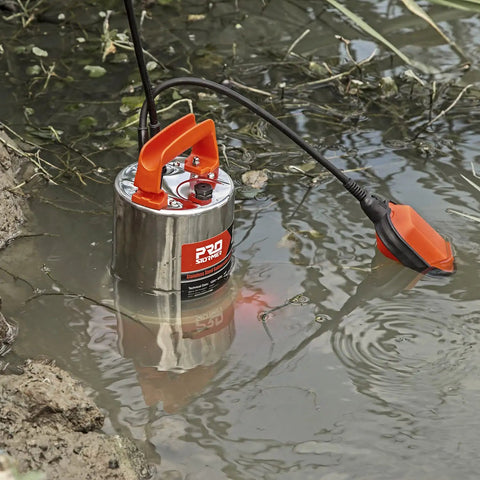 Powerful 1HP Submersible Sump Pump With Float Switch 3700GPH Stainless Steel For Fresh Water Mains Water And Pool Water Built Tough Orange Unit For Quick Home Draining in water