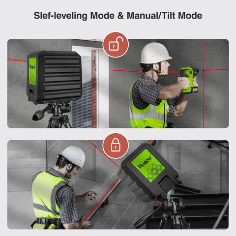 Man using Red Cross Line Laser Level For Picture Hanging And Tile Work, 100 Foot Range, High Brightness Beams, 110 Degree Wide Cross Lines